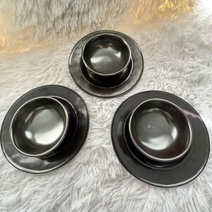 Juliska Pewter Stoneware 3 Pc Small Bowls and 3 pc Salad Plates Set